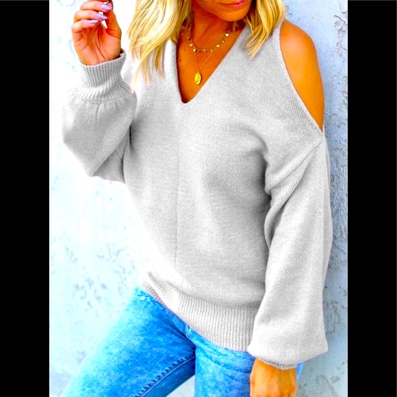 Yelete Sweaters - ❌LAST 1❌V-Neck Cross-Straps Loose Grey Sweater